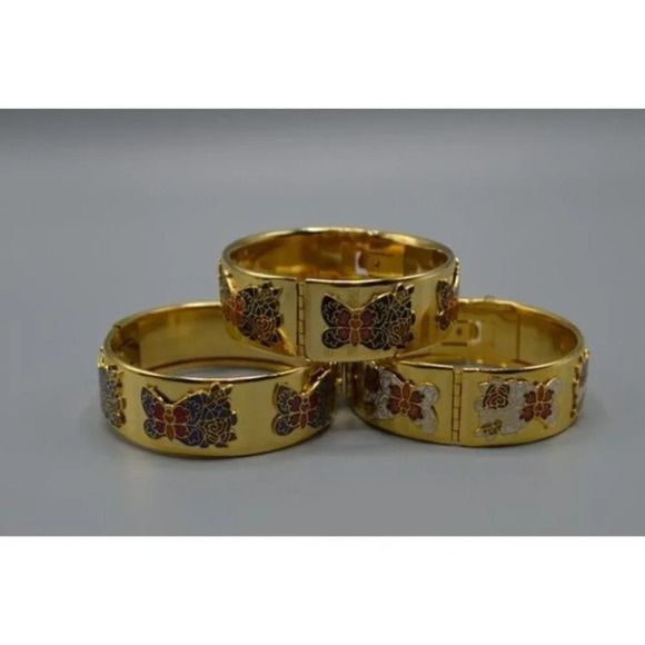 Butterfly Enamel Hinge Bracelet Set  of 3 - Picture 1 of 10